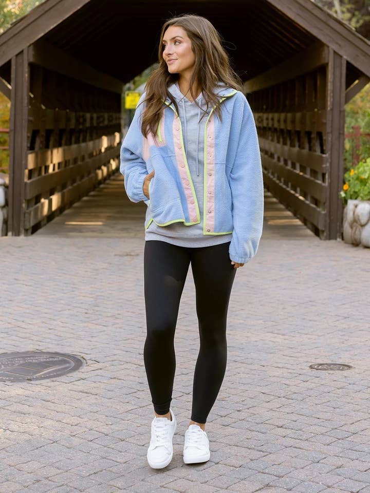 Blue Blush Colorblock Fleece Jacket in Blue-Blush for wholesale on Faire