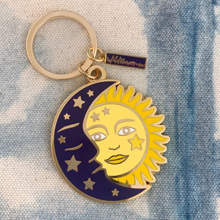 Wildflower + Co. - Wholesale Keychain - Women's - Sun & Moon Enamel Keychain - Stocking Stuffer