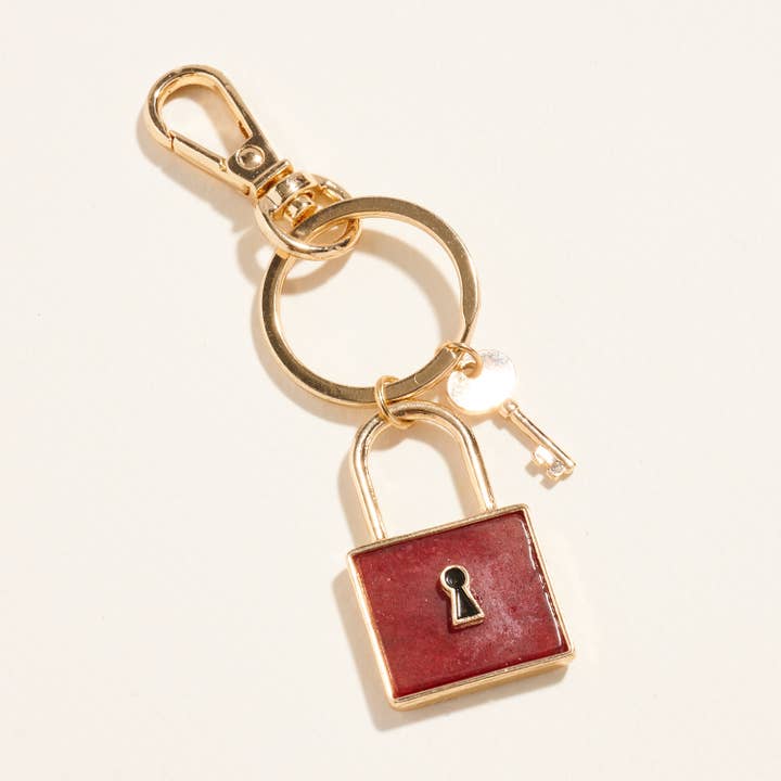 Designature New York - Wholesale Keychain - Unisex - Square Lock Shaped Semi Precious Stone Keychain2