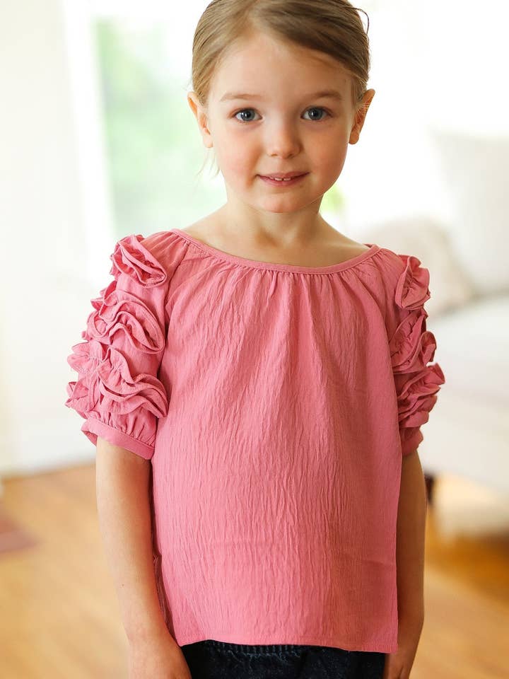 Kids Lovely Rose Ruffle Sleeve Side Slit Top (Open Pack) for wholesale by Promenade