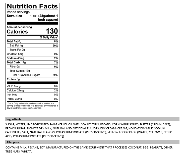 Valley Fudge & Candy - Wholesale Fudge - Butter Pecan 1/2 lb. Fudge Bar2