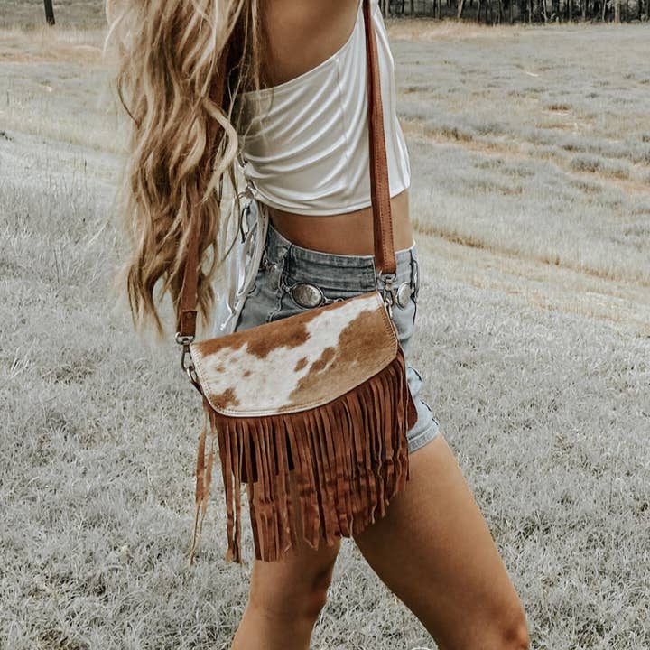 Cowhide purse with fringe on sale