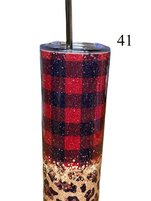 Buffalo Plaid Christmas Skinny Tumbler 20oz with lid and straw for wholesale by Knot In Your House