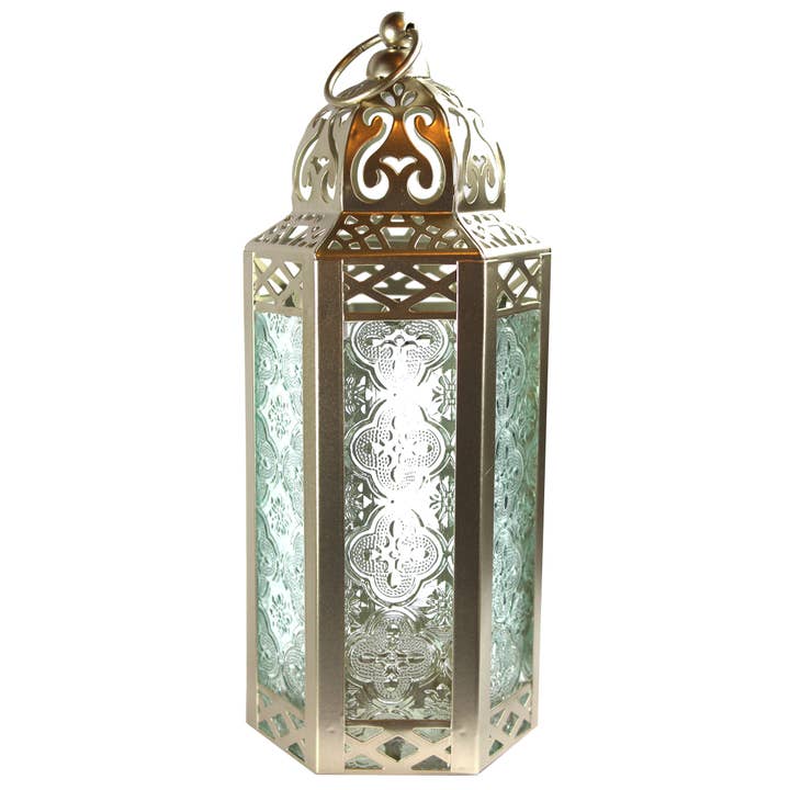 WholesaleMart - Wholesale Lantern - White Gold Moroccan Candle Lantern, Medium