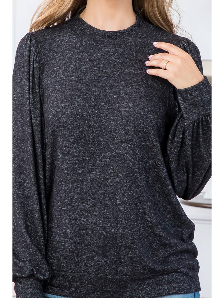 You & Me - Vente Haut en maille – femme - VENTE ! ! ! PPT21143 - HAUT À MANCHES BOUFFANTES À COL ROND - ANTHRACITE5