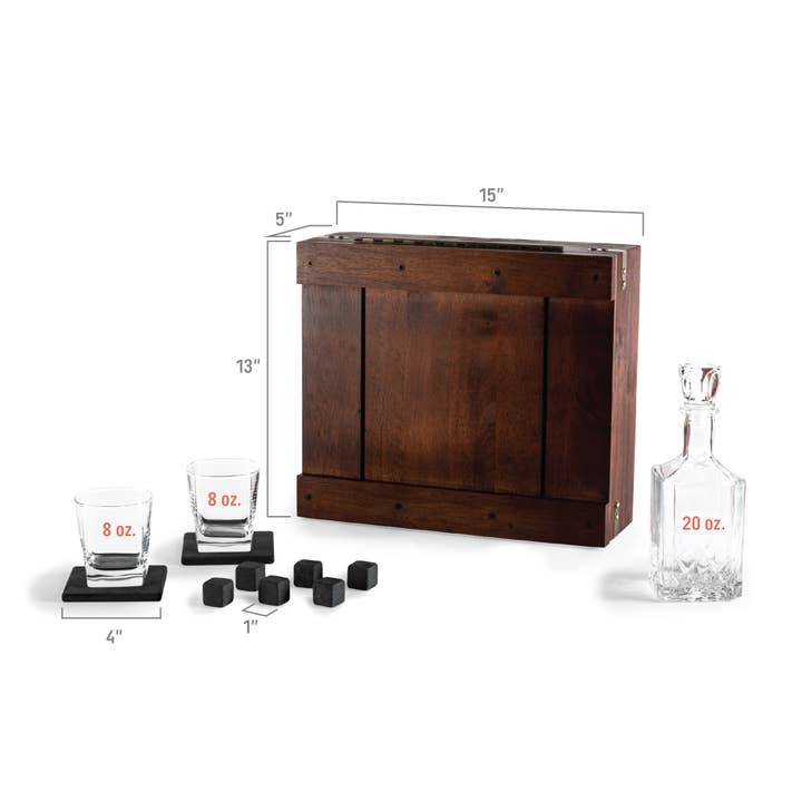 Dark Stain Parawood Whiskey Box with Decanter - Gift Set for wholesale on Faire