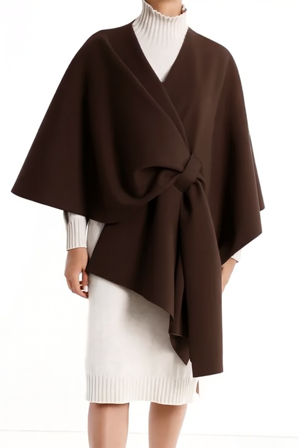 Beige Knot Wrap Cape Poncho Style for wholesale on Faire3