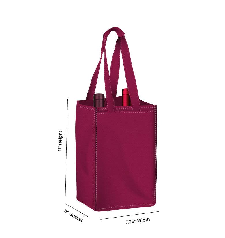 Non Woven Totes - Wholesale Wine Tote - Reusable 2-Bottle Wine Tote Bag-7.25x11x5 with Bottom Gusset | Custom Printed Wine Totes5