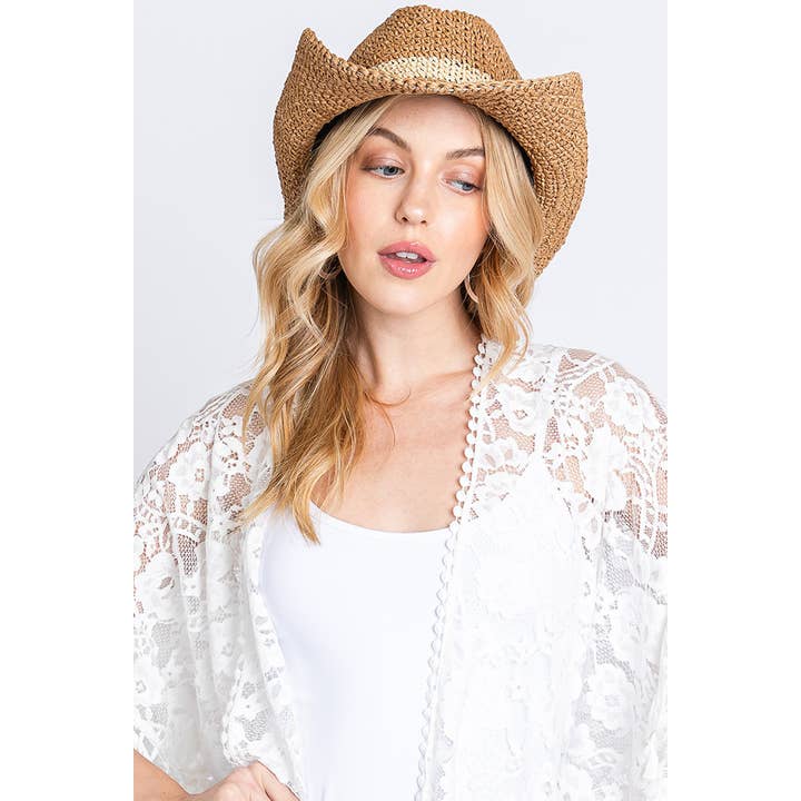 Hana - Wholesale Cowboy Hat - Women's - Two Ways Shapes Two Tone Straw Cowboy Hat