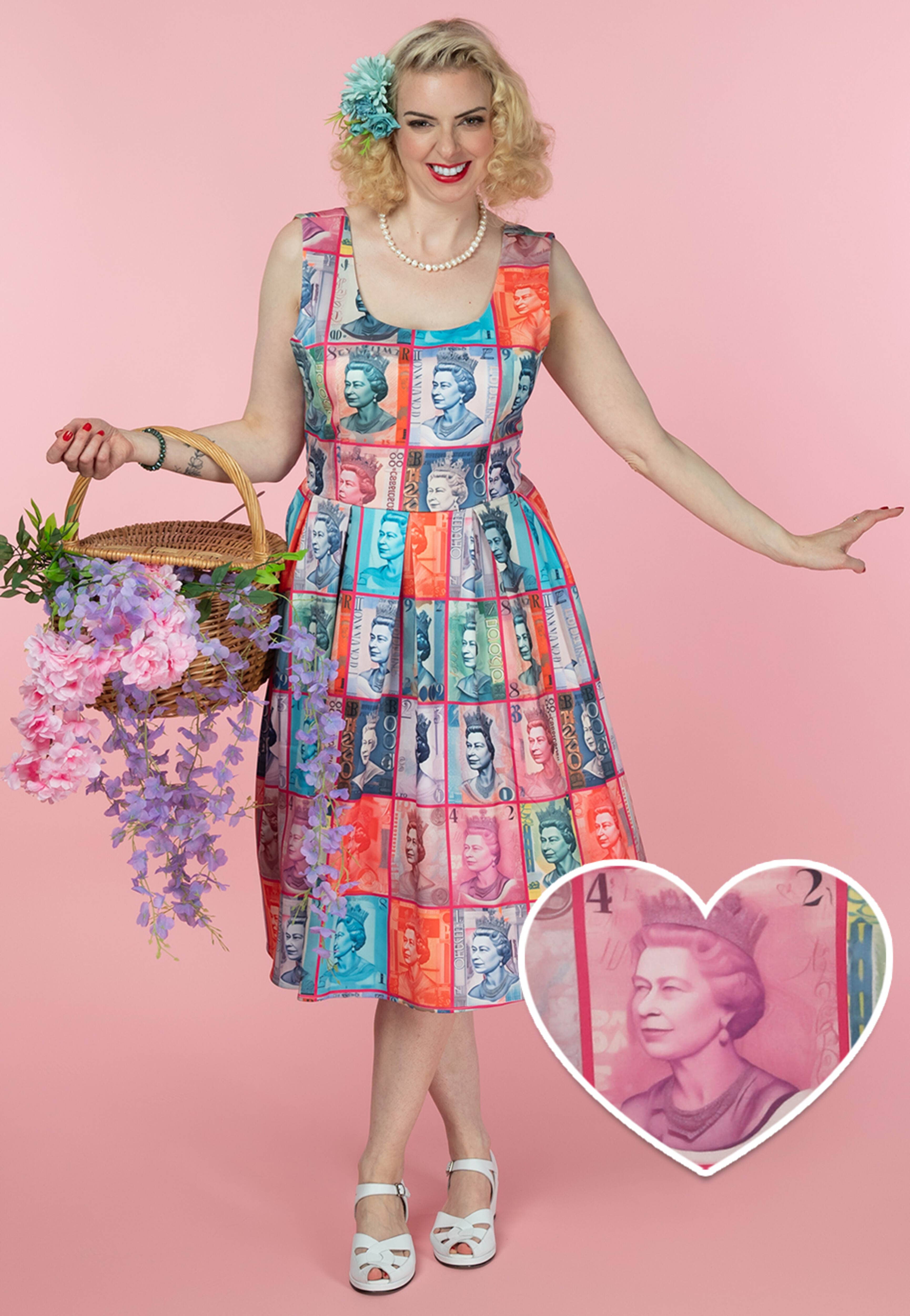 Dolly & Dotty - Vendita all'ingrosso Vestito - Donna - Abito a dondolo multicolore Amanda Queen Elizabeth con scollo rotondo5