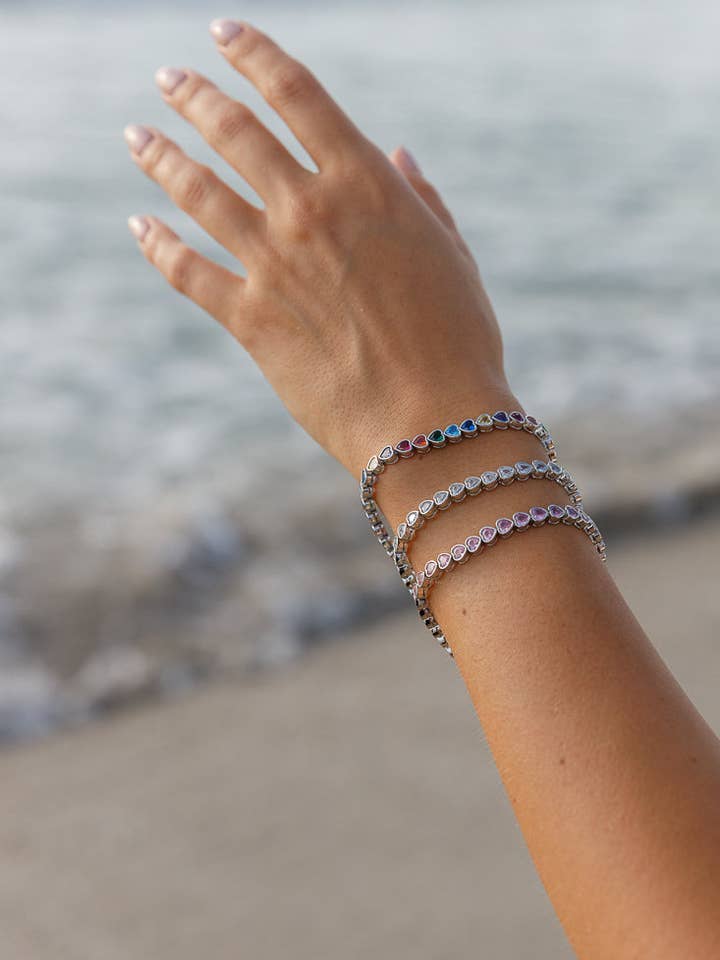 RAINBOW HEARTS TENNIS BRACELET for wholesale by LIMLIM