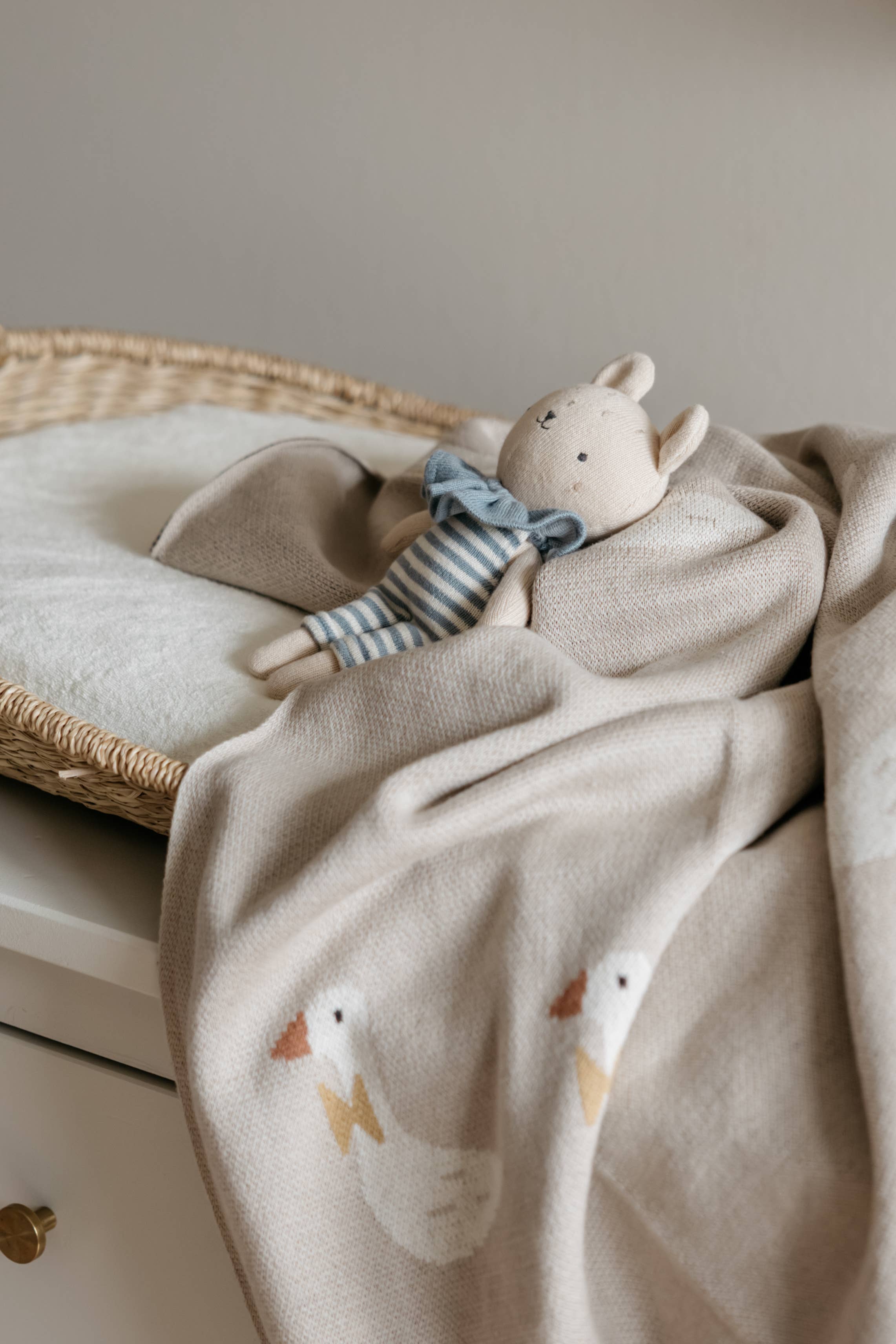 Little Otja - Wholesale Milestone Blanket - Kids & Baby - Knitted Cotton Baby Blanket, Baby Gift, Beige Geese3