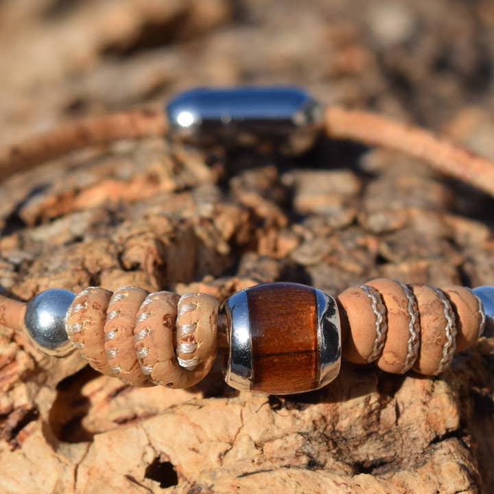 Prata de Lei Koa Wood Pulseira com Fronco por atacado de Cork Tree Designs