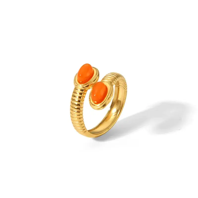Sweet Cherry Sky - Wholesale Cocktail/Statement Ring - 18K Gold Plated Snake Ring with Stone Inlay Jewelry4