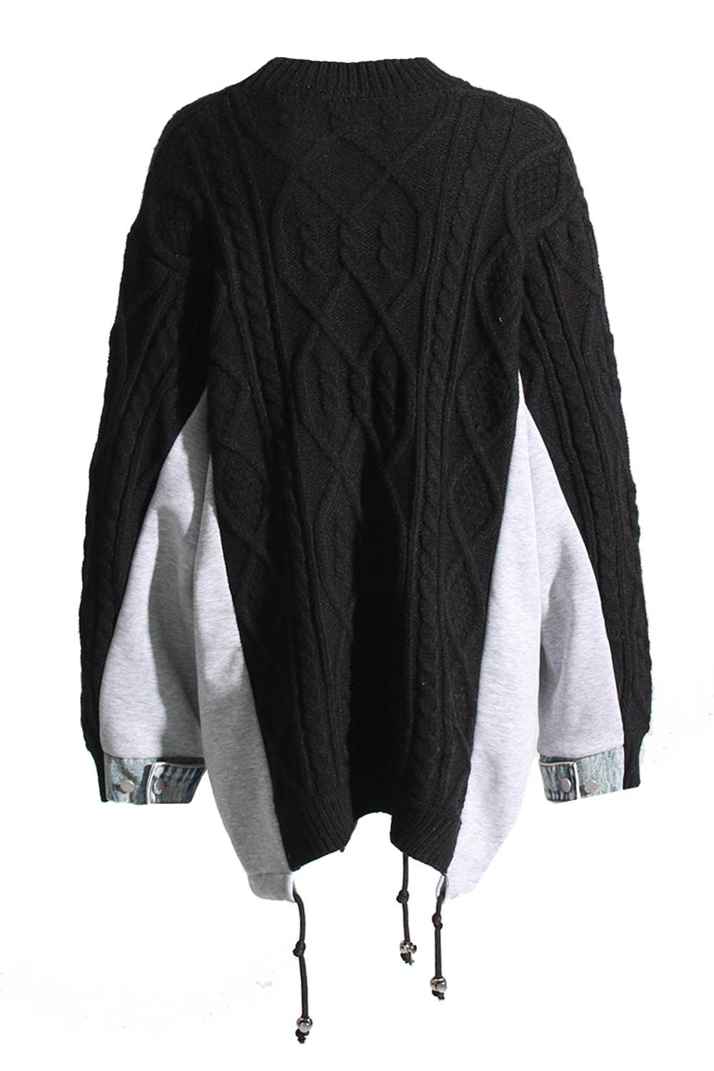 NEWGENS - Wholesale Knit Sweater - Women's - NT1036A Cable Knit Sweater with Denim Layered Details3
