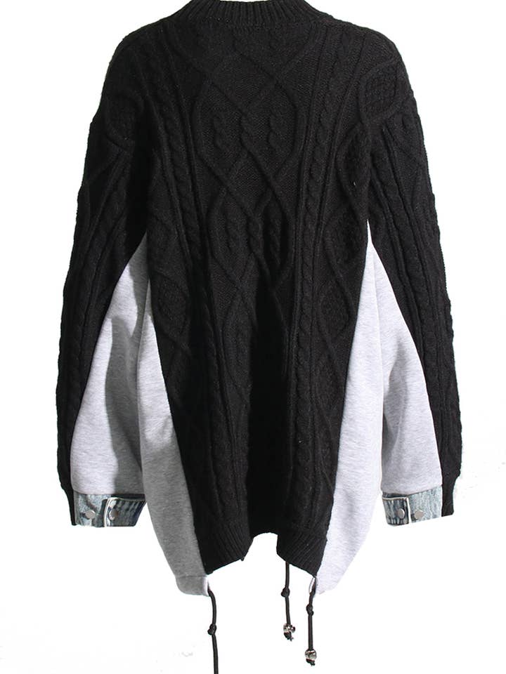 NEWGENS - Wholesale Knit Sweater - Women's - NT1036A Cable Knit Sweater with Denim Layered Details3