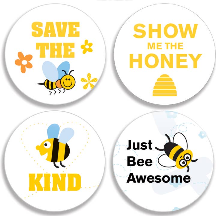 Bee-Themed Button Four-Pack for wholesale by Great North American Button Emporium
