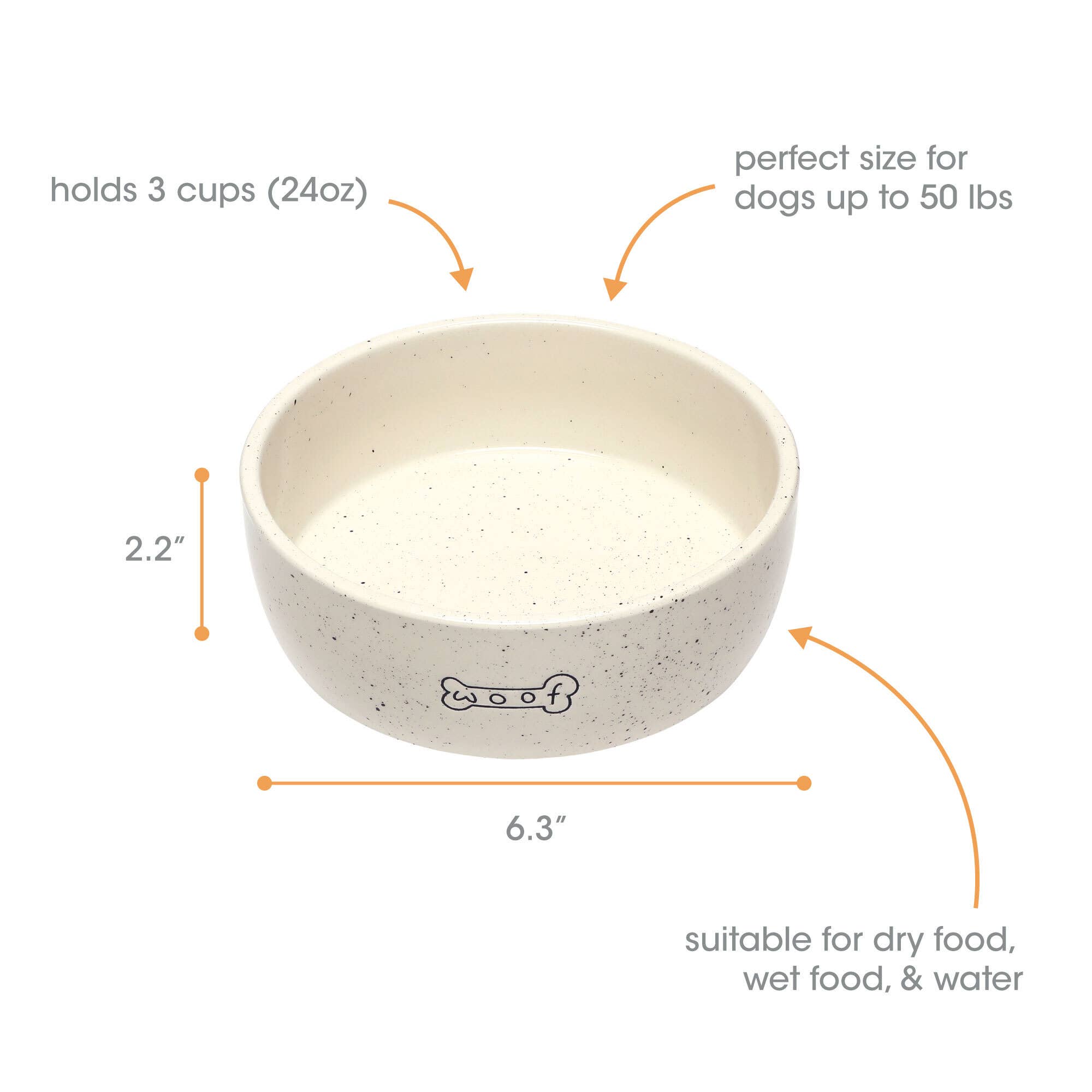 Pearhead - Wholesale Pet Bowl - Cat/Dog - Woof Ceramic Dog Bowl, Water or Food Pet Dish, Medium2