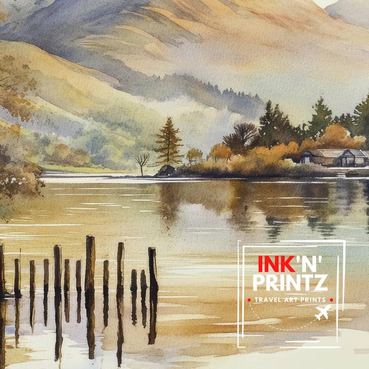 InkNPrintz – wholesale Art print – Derwentwater Lake District Watercolor Painting Lake District Landscape Art Derwentwater Poster UK Nature Art Watercolor Lake Painting Scenic4