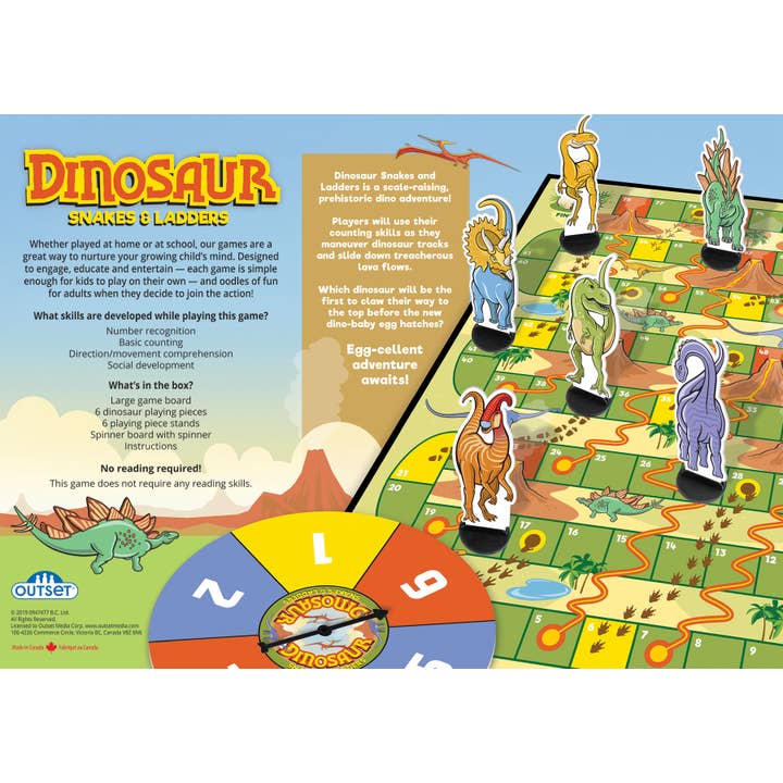 Outset Games and Cobble Hill Puzzles - Wholesale Board Game - Dinosaur Snakes and Ladders (Vintage Design) Board Game, 3+