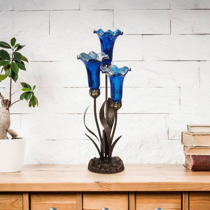 River of Goods - Wholesale Accent/Desk Lamp - 21"H Blue Mercury Glass 3 Lily Uplight Table Lamp