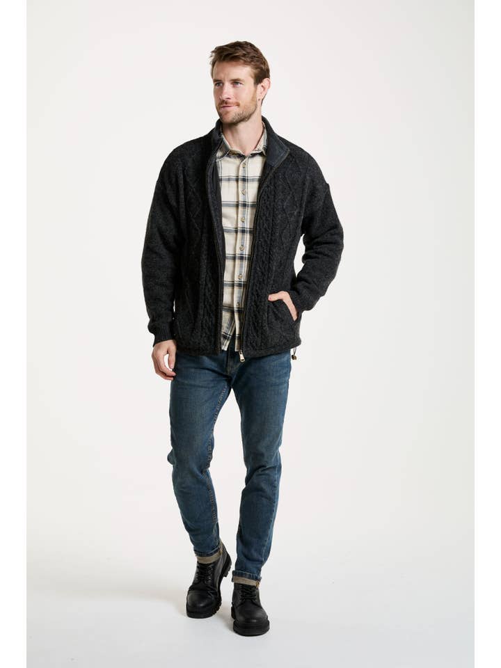 Aran Woollen Mills - Wholesale Cardigan - Men's - Farmleigh Lined Wool Mens Cardigan - Grey5