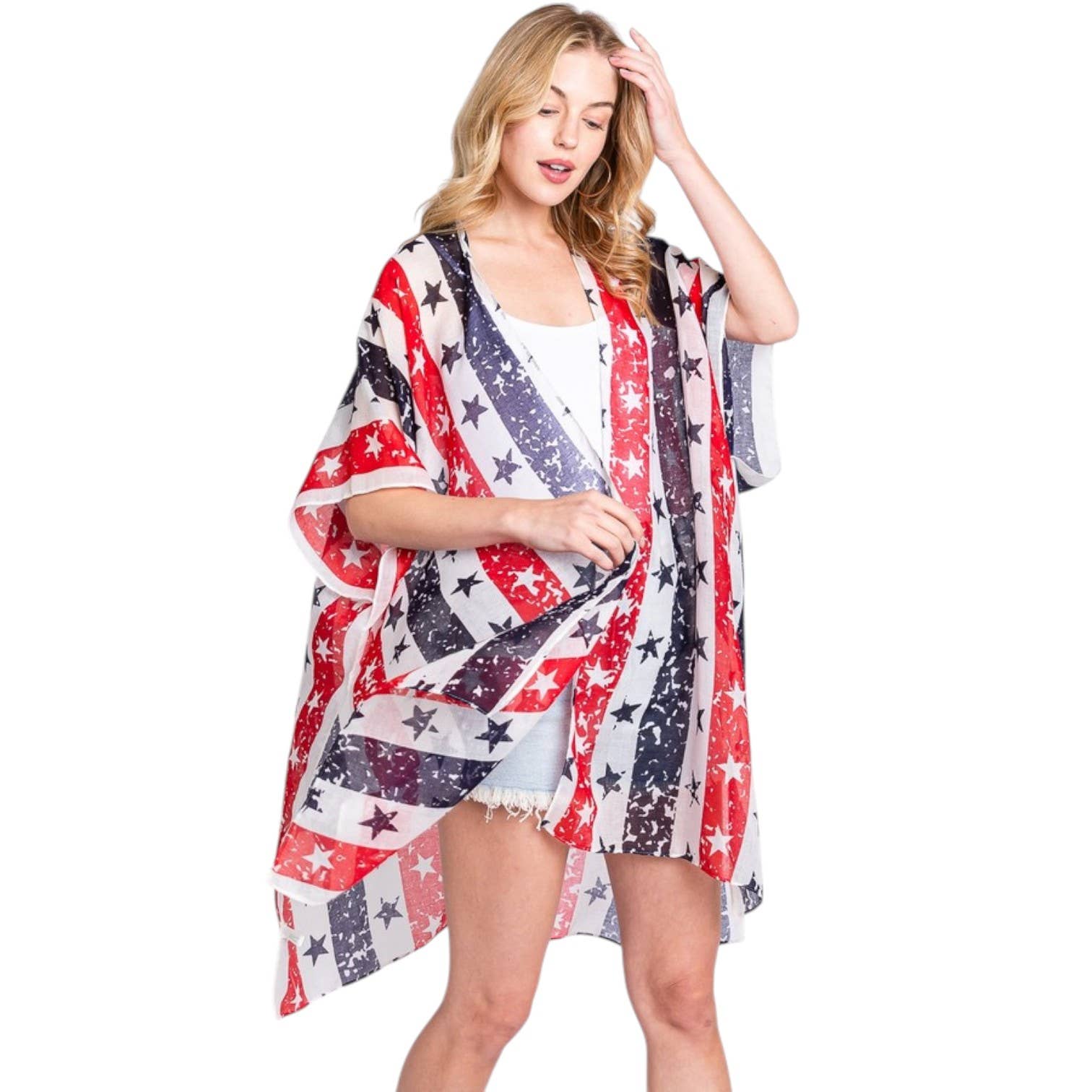 LA Jewelry Plaza - Wholesale Kimono - Women's - Distressed American Flag Mix Printed Light Weight Kimono4