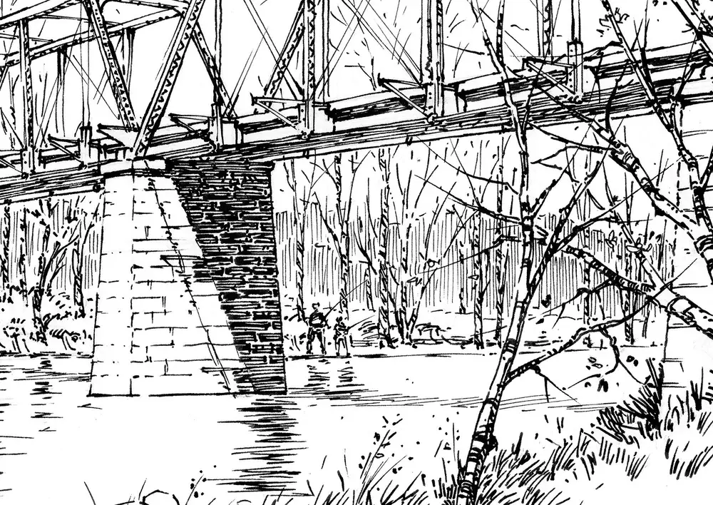Peter Giraudeau - Wholesale Art Print - James River C&O Bridge - Ink Sketch2