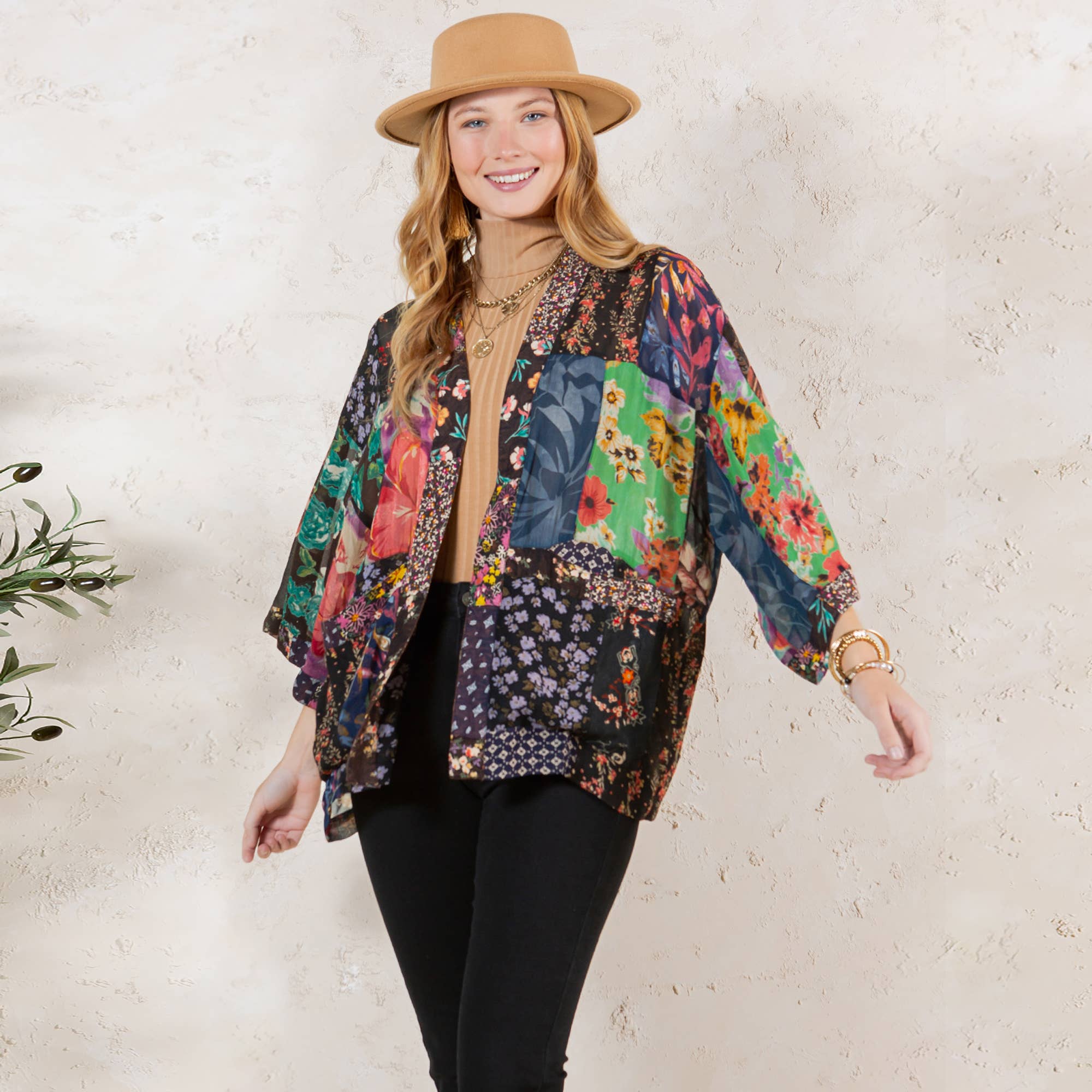 Young Threads - Wholesale Kimono - Women's - Kimono Top In Overdyed Mix N Match Patches - in 7 Color ways8