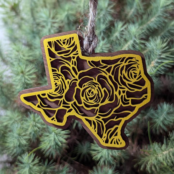 Texas Yellow Rose Christmas Ornament for wholesale by The Little Ornament Shop