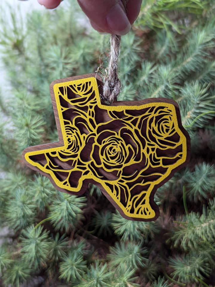 Texas Yellow Rose Christmas Ornament for wholesale by The Little Ornament Shop