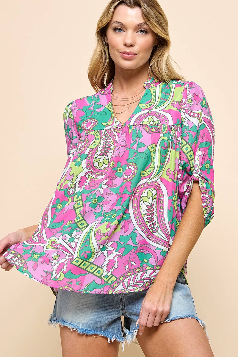 Multi Top décontracté à imprimé bohème coloré en vente sur Faire6