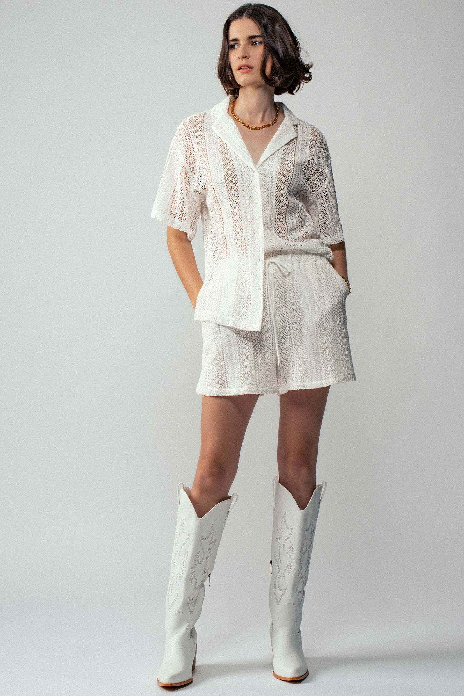 Urban Daizy - Wholesale Shorts - Women's - Bohemian Crochet Knit Drawstring Elastic Waist Pocket Shorts14