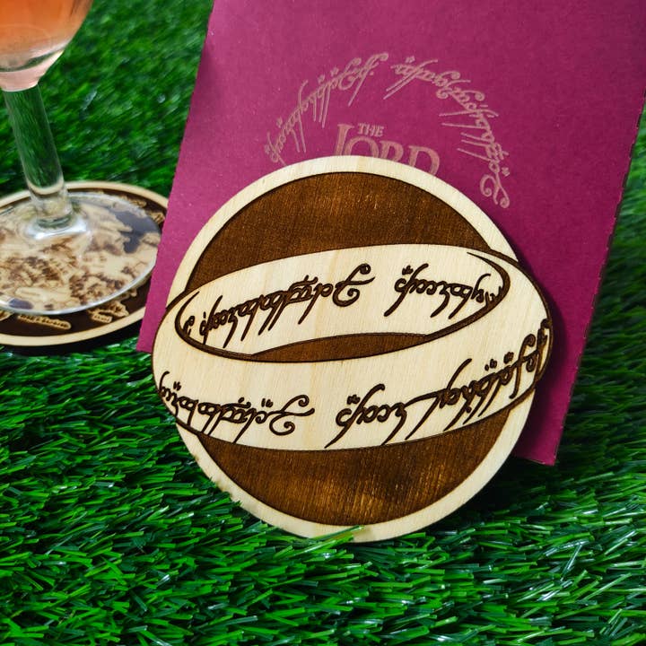 Herbs&Belles - Vente Sous-verre - Ensemble de 6 sous-verres en bois Le Seigneur des Anneaux, LOTR Geek Itens6