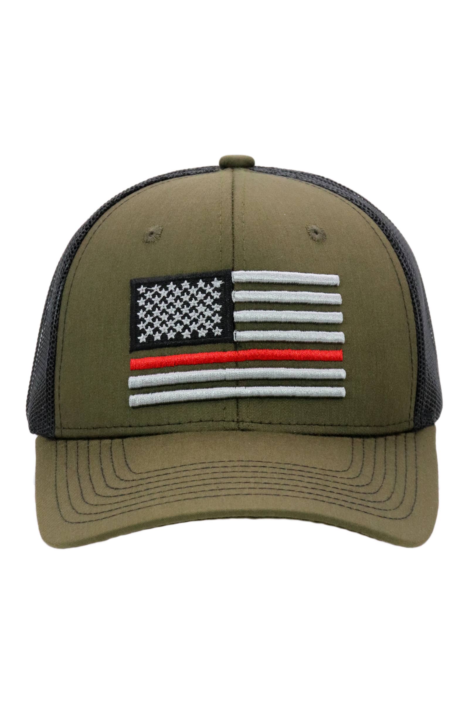 Cap Zone – Großhandel Trucker-Cap – Unisex – Feuerwehr Rote Linie Amerikanische Flagge Mesh Trucker Hut7