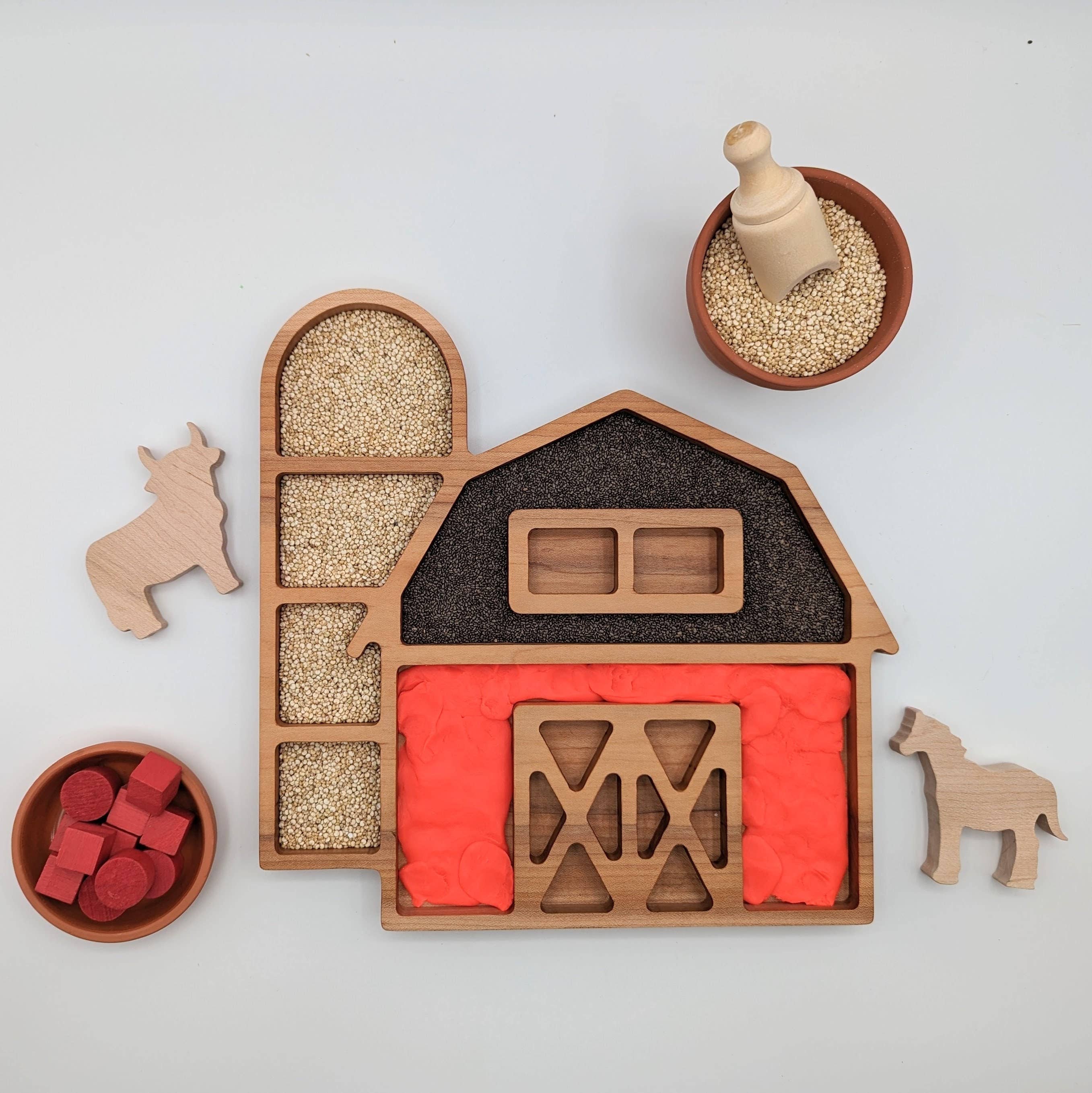 Carved Together Co – Brinquedo de madeira - Crianças por atacado – Bandeja Sensorial Fazenda - Grande5
