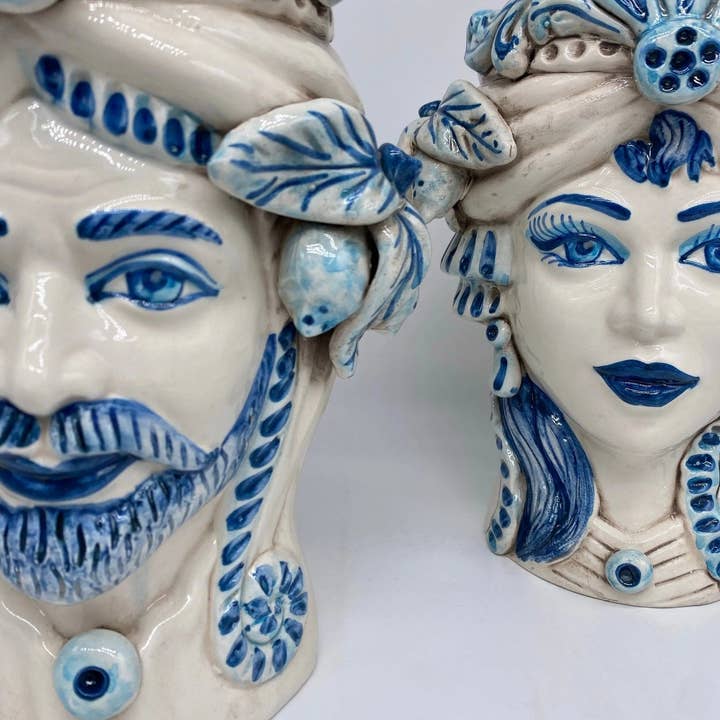 DD Ceramiche Siciliane - Wholesale Vase - Classic Moor's Head Caltagirone Ceramic cm H.27 L.20 Handcrafted White Blue5