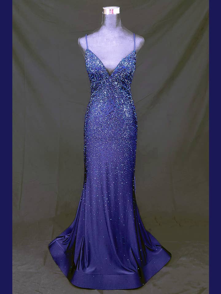 Lång sjöjungfruklänning med flerfärgade strasstenar C838 för wholesale av Chicas