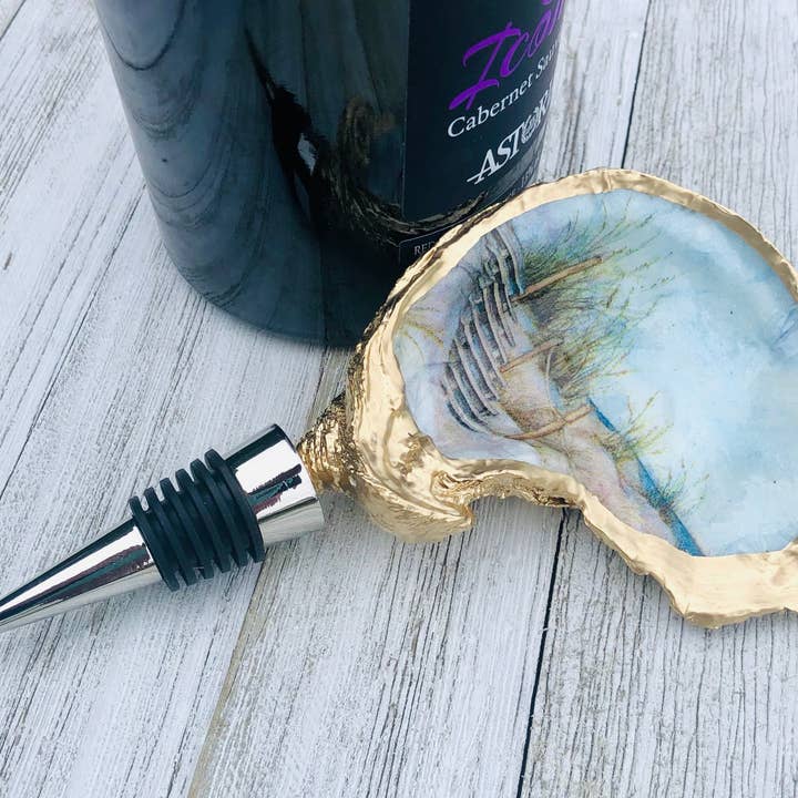 Oyster Shell Wine Stopper-Coastal Dunes for wholesale by Place of Grace Designs