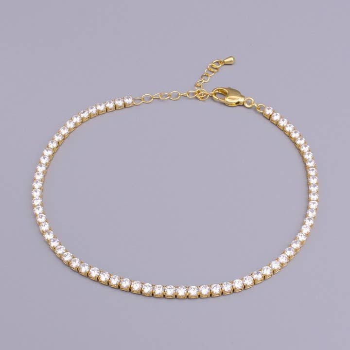 16K Gold Filled 3mm Clear Crystal Tennis Chain 9.25 Inch Anklet | WA-1887 Clearance Pricing for wholesale by Aim Eternal