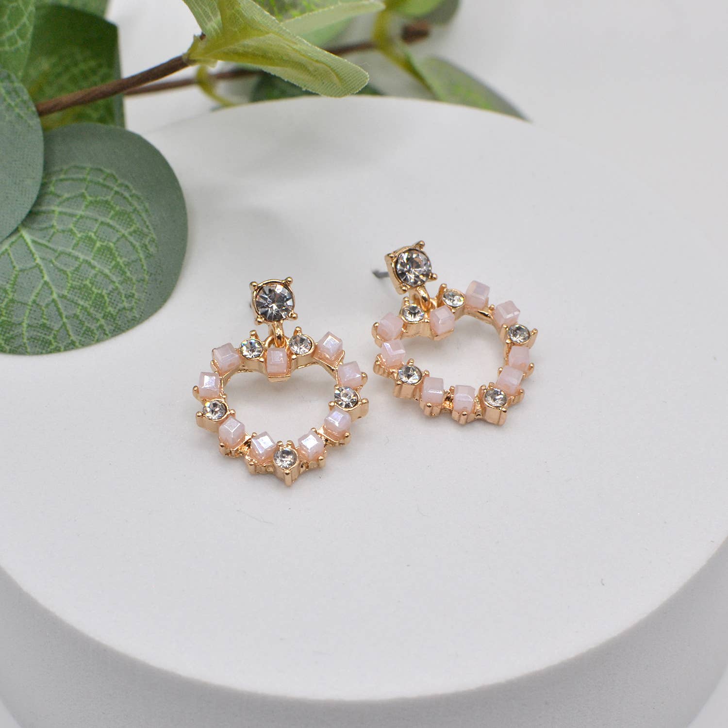 StarryNYC - Wholesale Dangle Earrings - Square Glass Bead and Rhinestone Bead on Heart Post Earrings5
