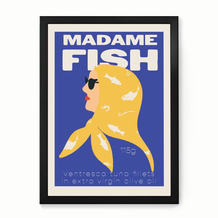 Retro Tinned Tuna Kitchen Print for wholesale by Little Egret Design