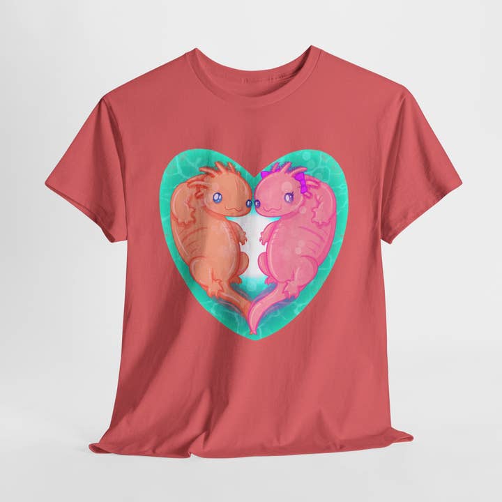 Axolotls In Love Unisex T-shirt i Tjock Bomull för wholesale av LVB Art