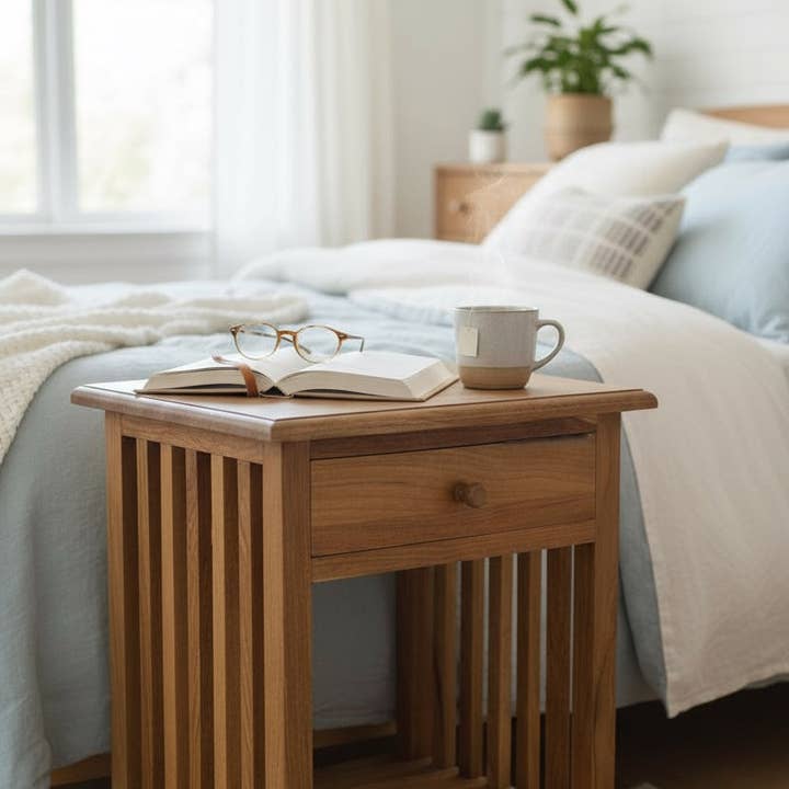 Houten Nachtkastje – Bijzettafel Nachtkast Nachtkastje – Vintage-look van massief teakhout – 50x40x30 cm voor wholesale door SchnappFreude