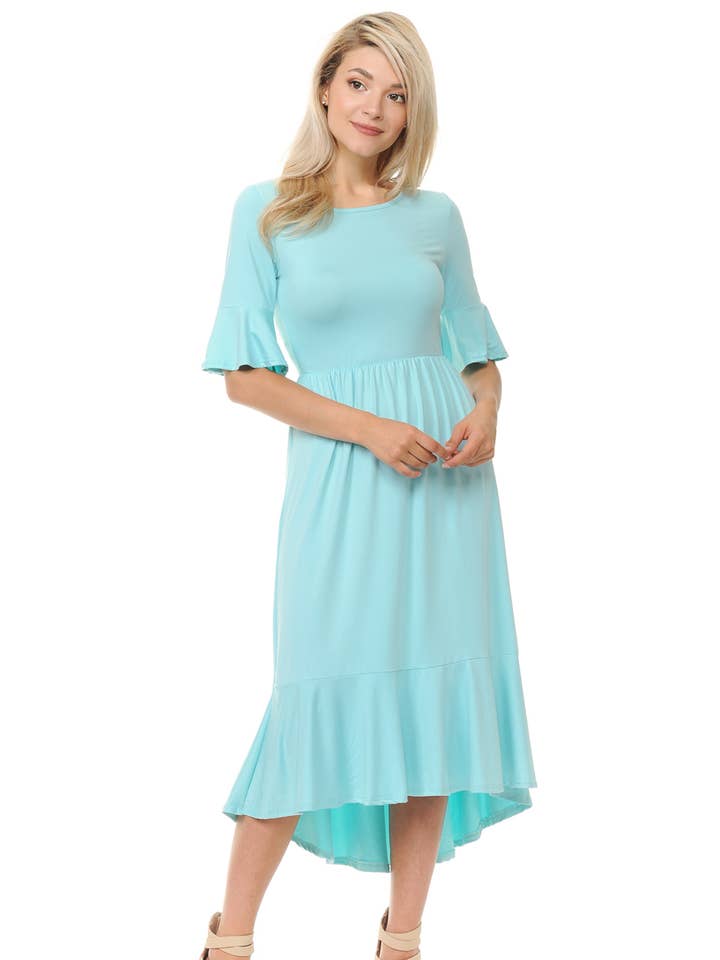 Allium - Wholesale Dress - Women's - Mermaid Ruffle Hemline Midi Dress