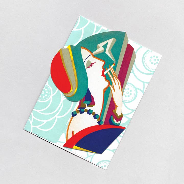 Smoking Flapper - Art Deco Ladies Card for engroshandel hos Laughing Elephant