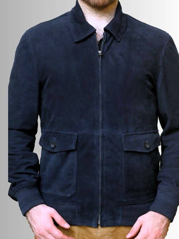 Genuine Suede Leather Bomber Jacket for Men With Collar for wholesale by Haris enterprises
