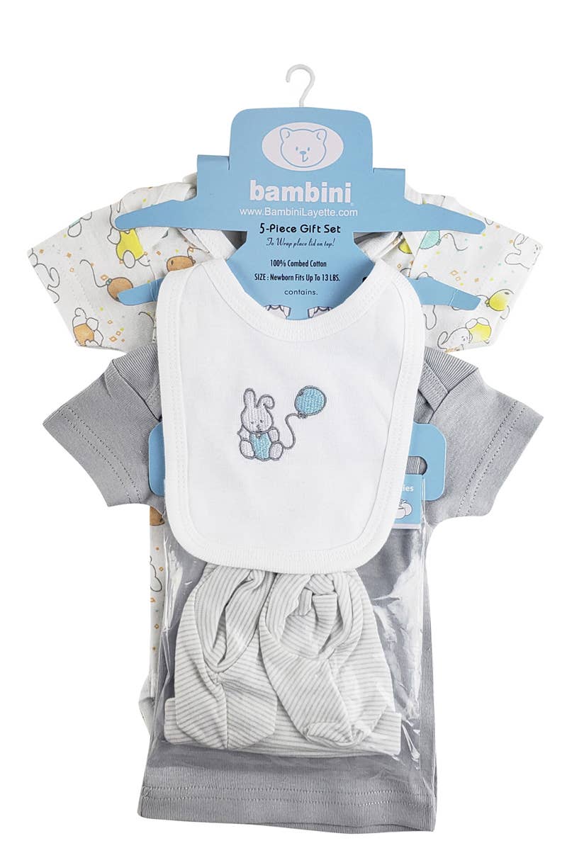 Bambini Infant Wear inc. - Venta al por mayor Conjunto de ropa - Bebés - Set de regalo colgante de 5 piezas en interlock pastel - Estampado de conejo