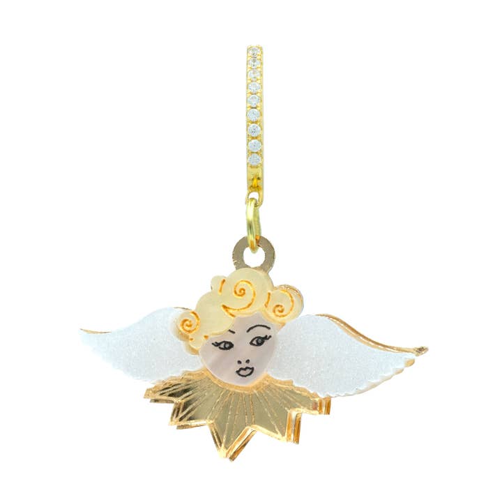 Brinco Cherubim em Metacrilato com Moldura em Prata e Banho de Ouro por atacado de kiwipomelo