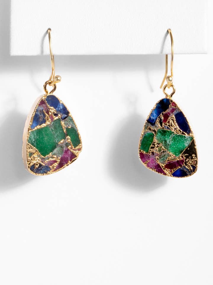 Brincos Mojave mistos de pedras preciosas triangulares por atacado de SAACHI